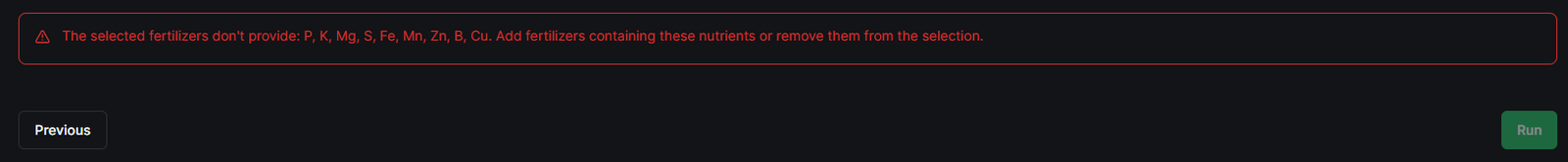 Nutrient coverage check at the bottom of the Available Salts step